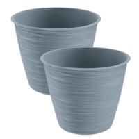 Plantenpot/bloempot Paintstripe - 2x stuks - kunststof - grijs - 25 x 30 cm - stijlvol - binnen/buit