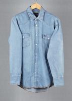 Wrangler Blue vintage denim shirt in size XL for Unisex