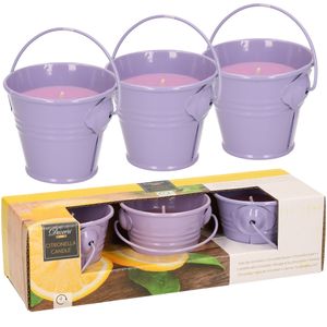 Citronella kaarsen - in zink potje - set 6x - paars - 5 branduren