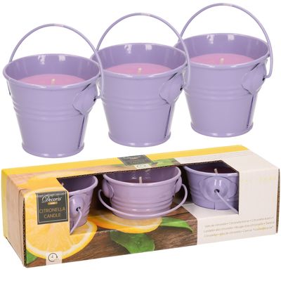 Citronella kaarsen - in zink potje - set 6x - paars - 5 branduren