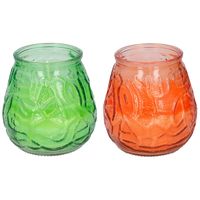 Arti Casa 4x stuks citronella Lowboy tafelkaarsen - 10 cm - oranje en groen glas