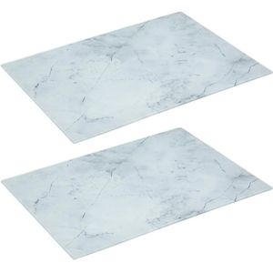 2x Stuks snijplank rechthoek wit met marmer print 40 x 30 cm van glas