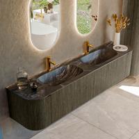 Badmeubel Mondiaz Kurve-Dlux | 200 cm cm | Meubelkleur Shadow | Wastafelkleur Lava | Solid surface | Wasbak beiden zijden spoelbak | 2 kraangaten