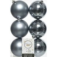 6x Kunststof kerstballen glanzend/mat grijsblauw 8 cm kerstboom versiering/decoratie   -
