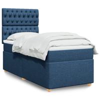Boxspring met matras stof blauw 90x200 cm