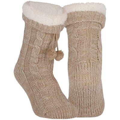 Fleece huissokken/slofsokken - kinderen - beige - warme voering - comfortabel - gebereid