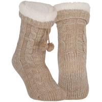 Fleece huissokken/slofsokken - kinderen - beige - warme voering - comfortabel - gebereid