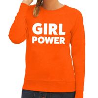 Girl Power tekst sweater oranje voor dames - thumbnail