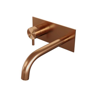 Inbouw Wastafelmengkraan Brauer Copper Edition Coldstart Gebogen Uitloop Korte Ronde Hendel Links Geborsteld Koper PVD Met Afdekplaat Brauer