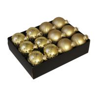 Othmar Decorations Kerstballen - gedecoreerd -12x st - goud - D7,5 cm - glas - luxe