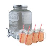 OTIX Drankdispenser - Limonadetap - Glas 4l - met Drinkbekers - Mason jar - Set van 4 - thumbnail