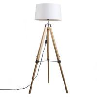 QAZQA Vloerlamp naturel met witte linnen kap 45 cm - Tripod