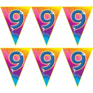 2x stuks verjaardag thema 9 jaar geworden feest vlaggenlijn van 5 meter