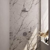 BRAUER Stripe Thermostatische Inbouw Regendouche - 3-weg - rond - SET 37 - 25cm douchekop - rechte muurarm - staaf handdouche - doucheslang - wandaansluitbocht - RVS-kleurig geborsteld PVD 5-NG-437