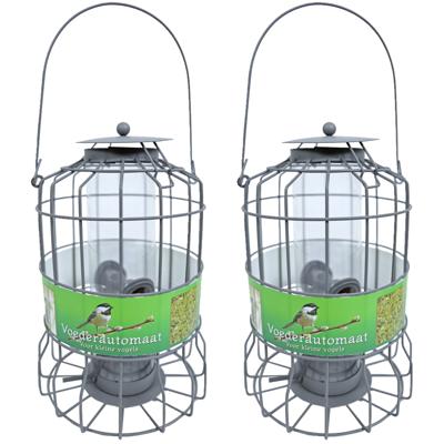 Vogel voedersilo - 2x stuks - grijs - 36cm - metaal - voor kleine vogels geschikt