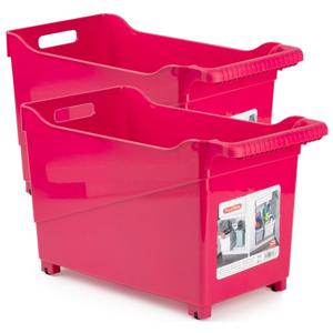 Plasticforte Opbergbox - Set van 6x stuks - roze - 45 x 24 cm - kunststof - op wieltjes