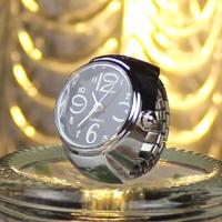 2st L04 2018 Dial Quartz analoog horloge Creative staal Cool elastische Quartz vinger Ring horloge mannen Women(Black)
