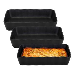 Ovenschaal - 3x - zwart - 1,5 L - 21 x 14 cm - aardewerk - serveerschalen