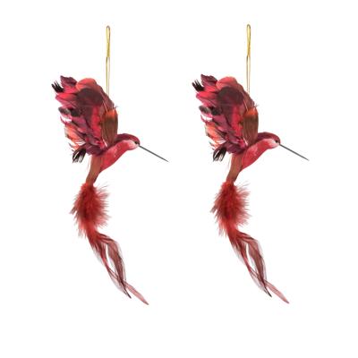 Kersthanger kolibrie vogel - 2x stuks - rood - 18 cm - kunststof - kerstornamenten