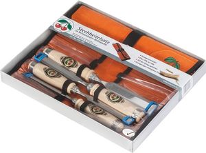 Kirschen Steekbeitelset | 10, 16, 20, 26 mm | heft van wit beukenhout | 4-delig | lederen roltas | 1 stuk - 1151000 1151000a