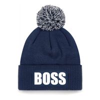 Boss muts/beanie met pompon - onesize - unisex - navy