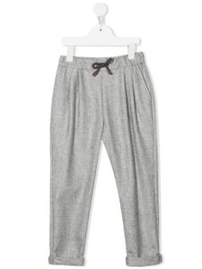 Brunello Cucinelli Kids pantalon en laine vierge à lien de resserrage - Gris