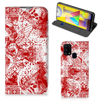 Mobiel BookCase Samsung Galaxy M31 Angel Skull Rood - thumbnail