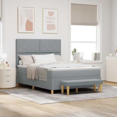 Boxspringbed met Matras & Bankje Lichtgrijs 140x200 cm Stof