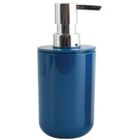 Zeeppompje/zeepdispenser Porto - PS kunststof - marine blauw/zilver - 7 x 16 cm - 260 ml