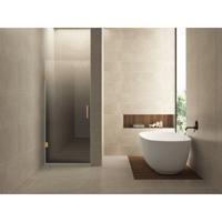 Wiesbaden Less Nisdeur Links - 800x2000x8mm - Nano - Spiegelrook naar Helder Glas - Geborsteld Messing