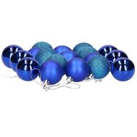 18x stuks kerstballen blauw mix van mat/glans/glitter kunststof 4 cm