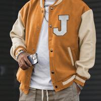 Bon&Bon Men's Color Block Baseball Bomber Jacket with Letter Print Yellow / S