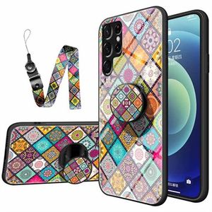 Geruit Patroon Samsung Galaxy S22 Ultra 5G Hybride Hoesje - Kleurrijke Mandala