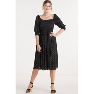 Miljuschka by Wehkamp mesh jurk met smock en stippenprint zwart