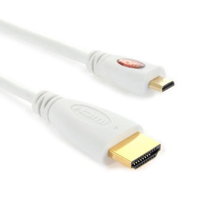 Vergulde Micro HDMI Male naar HDMI Male kabel 1.4 versie lengte: 1m(White)