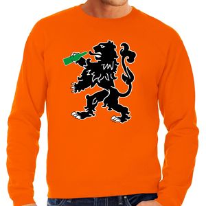 Grote maten Drinkende leeuw sweater oranje voor heren - Koningsdag truien 4XL  -