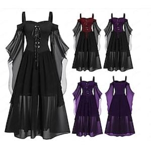 Retro vintage Punk Gothic Middeleeuws Jurken Gemaskerd Bal HEKSEN Dames Halloween Halloween Feest / Uitgaan Kleding Lightinthebox