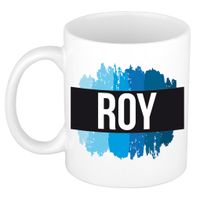 Naam cadeau mok / beker Roy met blauwe verfstrepen 300 ml