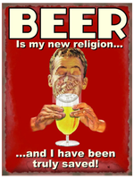 Metalen platen bier nieuwe religie