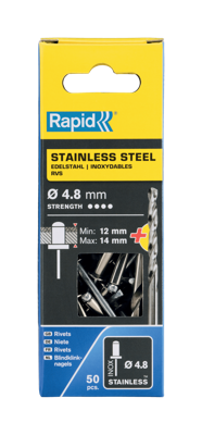 Rapid Blindklinknagels RVS | Ø4,8 x 18 mm | Incl. Boor | 50 Stuks - 5000397