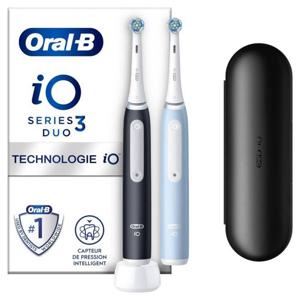 Oral-B iO 3-pack, 2 stuks, zwarte en blauwe elektrische tandenborstels, 2 opzetborstels, 1 reisetui