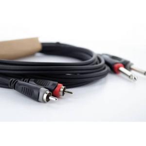 Cordial 14839 Jackplug / Cinch Audio Aansluitkabel [2x Jackplug male 6,3 mm (mono) - 2x Cinch-stekker] 1 m Zwart PVC-mantel, Tweelingkabel