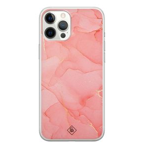 iPhone 12 Pro Max siliconen hoesje - Marmer roze