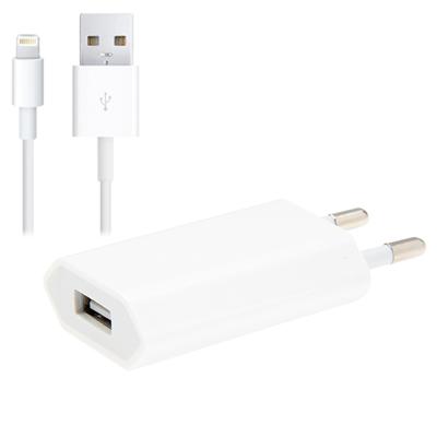 2 in 1 (5V 1A EU Plug Travel Charger Adapter + 1m 8 Pin Sync Charging Cable) voor iPhone Galaxy Xiaomi Huawei LG HTC en andere Smart Phones opl