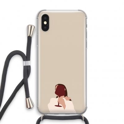 I drink wine: iPhone X Transparant Hoesje met koord