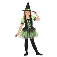 Zwart/groene heksen jurk voor meisjes 10-12 jaar (140-152)  -