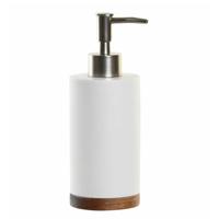 Items Zeeppompje/dispenser - wit - keramiek/acaciahout - 7 x 19 cm - toilet/badkamer/keuken