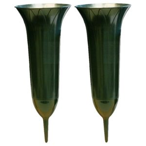 2x Groene kunststof grafvazen 31 cm