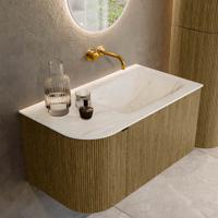 Badmeubel Mondiaz Kurve-Dlux | 85 cm cm | Meubelkleur Dusk | Wastafelkleur Ostra | Solid surface | Wasbak rechter zijde spoelbak | Zonder kraangat(en)