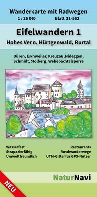 Wandelkaart 31-562 Eifelwandern 1 - Hohes Venn, Hürtgenwald, Rurtal | NaturNavi Wandelkaart 31-562 Eifelwandern 1 - Hohes Venn, Hürtgenwald, Rurtal | NaturNavi